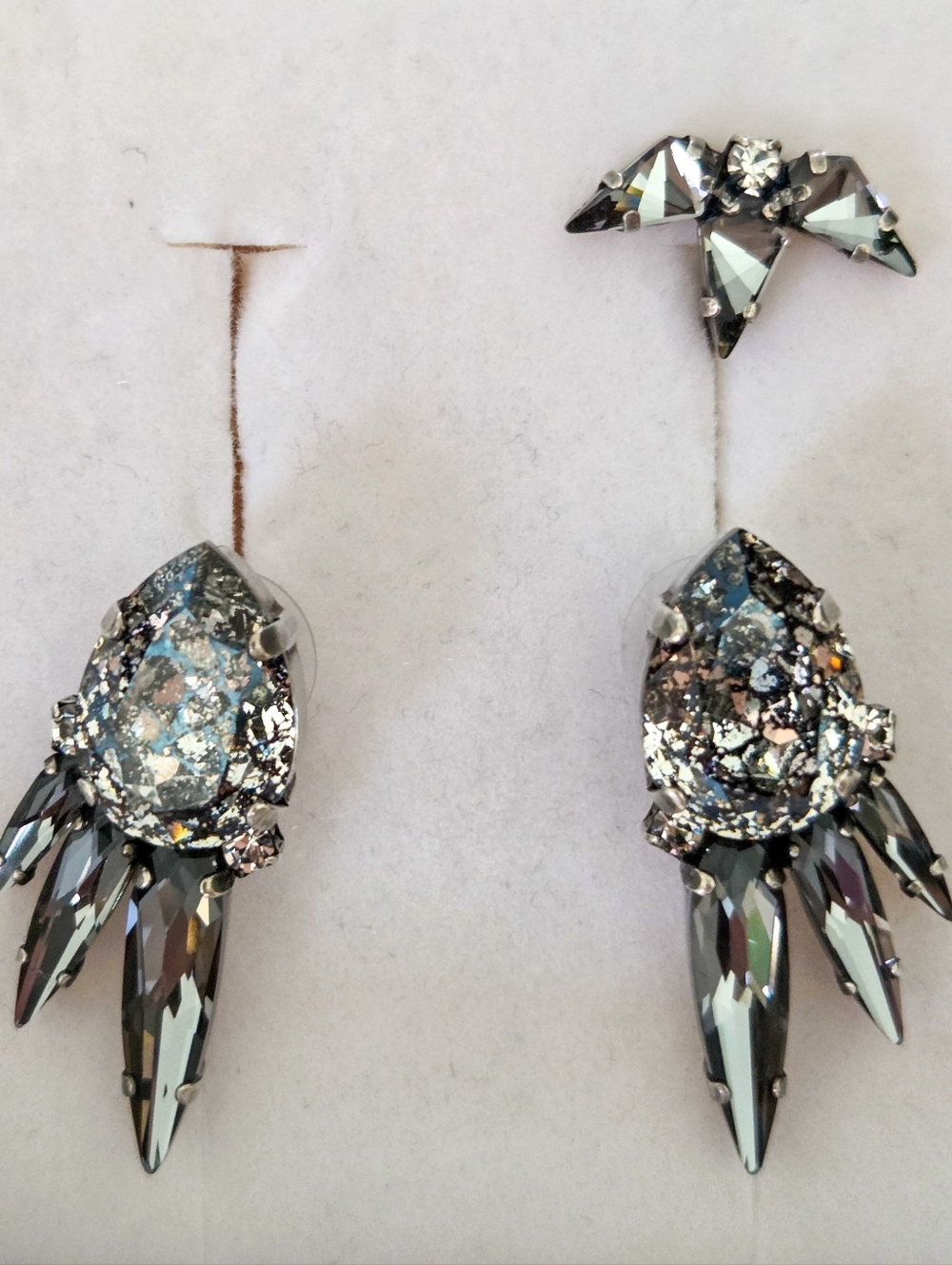 Silver GreySwazorski Crystal Earrings With Matching Clip On Helix Earring